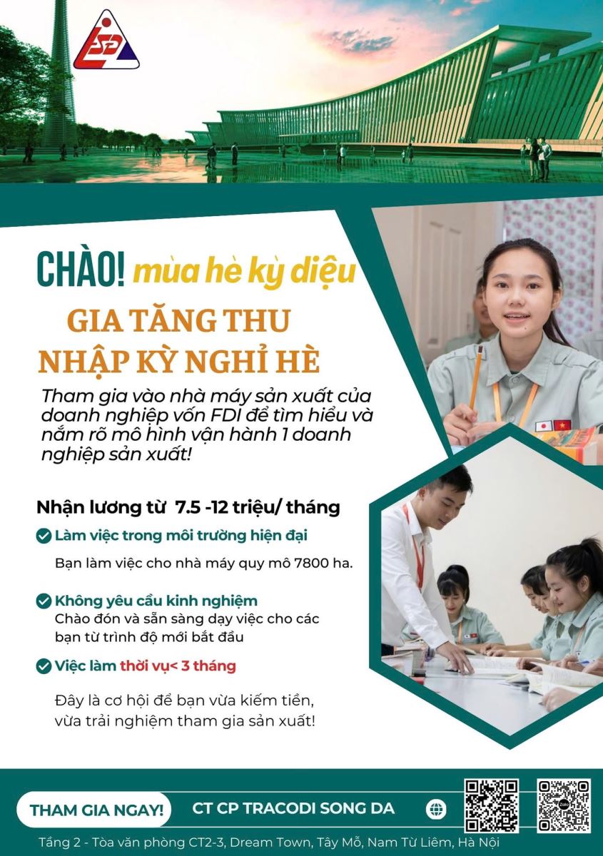 Công ty cổ phần TRACODI Sông Đà tuyển dụng việc làm thời vụ mùa hè